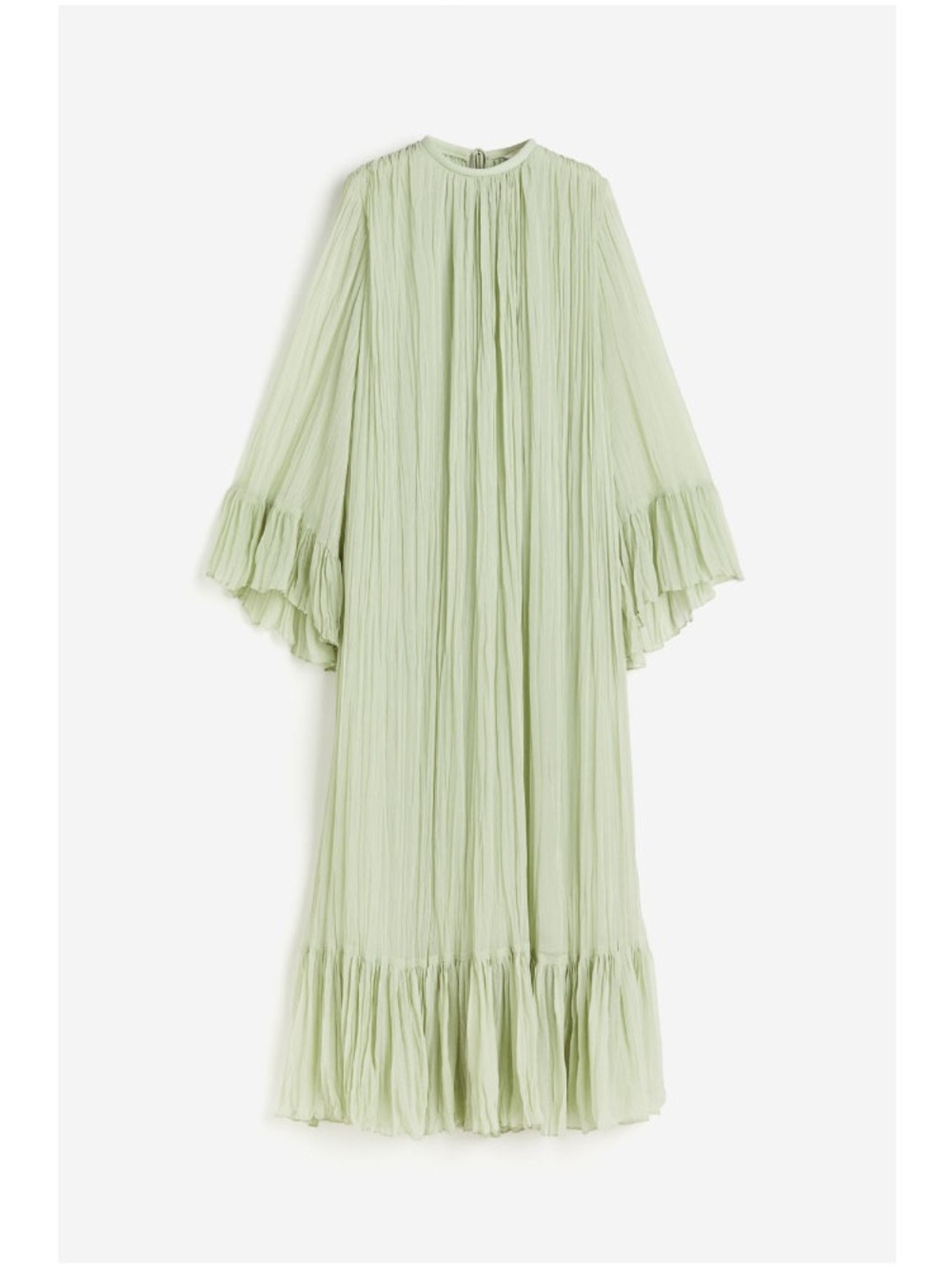 H&M Pleated Kaftan Light Green Pleated Maxi Dress with Ruffle Sleeves size S